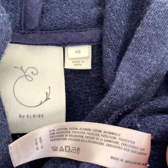 E by Eloise Embroidered Ruffle Peplum Pullover Hoodie Jacket XS Blue Hooded - Picture 6 of 9